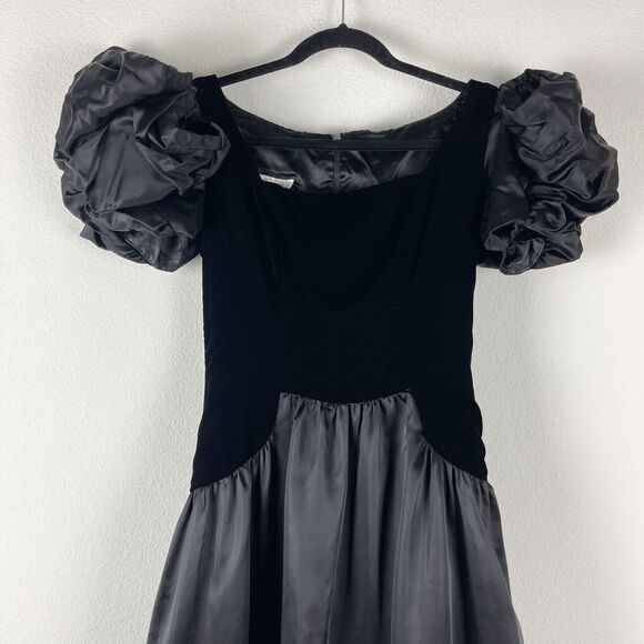 VTG Victor Costa Formal Dress Womens 8 Ruffle Velvet Satin Whimsigoth 80s Witchy - Picture 2 of 16